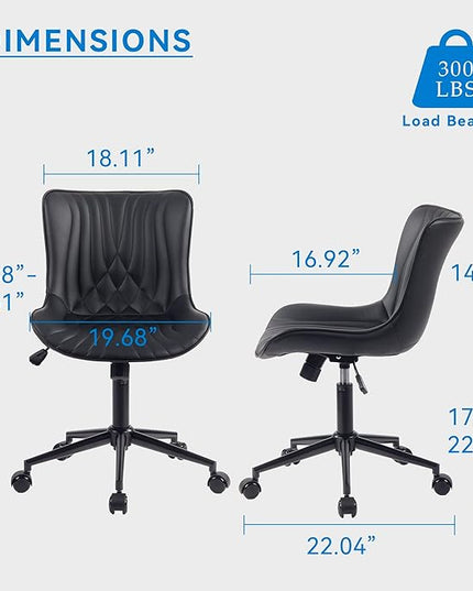 YOUNIKE Office Chair, Armless Desk Chair with Wheels, Home Office Computer Task Chairs, Modern Faux Leather Padded Vanity Chair, Adjustable Swivel Rocking Chair with Back, Black - LeafyLoom