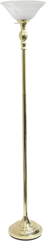 Elegant Designs LF2001-GLD 1 Light Torchiere Marbleized White Glass Shade Floor Lamp, Gold - LeafyLoom
