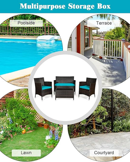 Goplus 4-Piece Rattan Patio Set, Outdoor/Indoor Wicker Conversation Set for Pool, Backyard, Lawn, Wicker Chairs and Sofa with Soft Cushion, Rattan Furniture with Tempered Glass Coffee Table - LeafyLoom