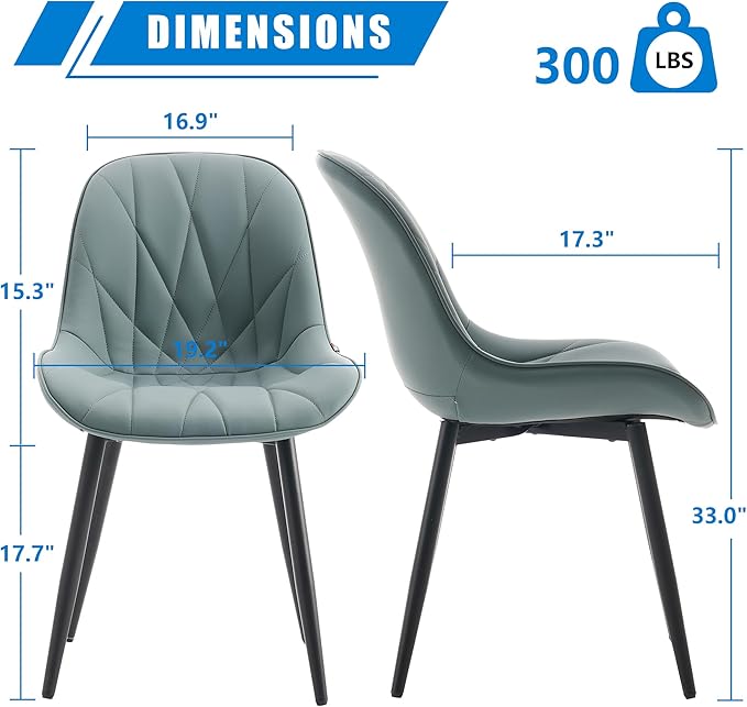 YOUNIKE Dining Chairs Set of 2, GrayishGreen Elegant Kitchen & Dining Room Chairs, Modern Faux Leather Padded Dining Chair, Armless Upholstered Bedroom Side Chairs Dinner Chairs Dinning Chairs - LeafyLoom