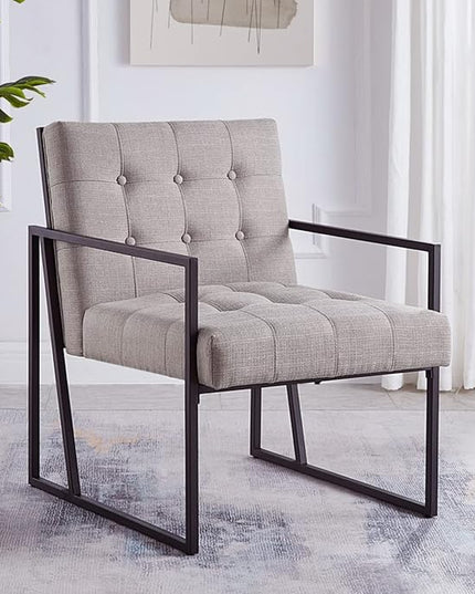 24KF Mid-Century Linen Color Button Tufted Accent Chair with Metal Stand, Decorative Furniture Chairs for Living Room Bedroom - Linen - LeafyLoom