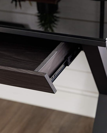 Walker Edison Lawrence Urban Industrial X Leg Glass Top Computer Desk, 48 Inch, Black - LeafyLoom
