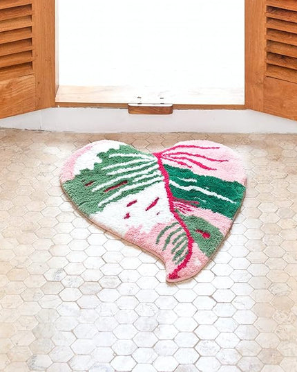 Pink Princess Non Slip Bath Mat or Kitchen Tufted Rug, Plant Leaf Shaped Kids Pets Floor Mat Carpet, Green, 32" x 24" - LeafyLoom
