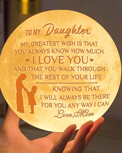 Engraved 3D Moon Lamp for Daughter,Personalized 5.9 Inch 3D Printing Moon Light Gift for Daughter Valentine's Christmas Gift (for Daughter Mom-04) - LeafyLoom