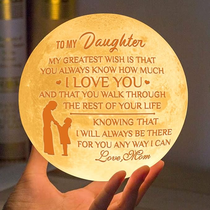 Engraved 3D Moon Lamp for Daughter,Personalized 5.9 Inch 3D Printing Moon Light Gift for Daughter Valentine's Christmas Gift (for Daughter Mom-04) - LeafyLoom