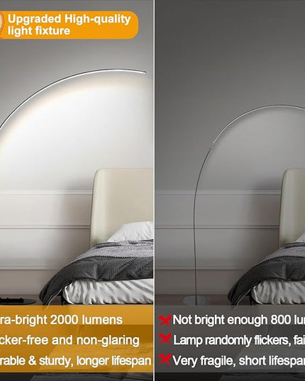 Dimmable LED Floor Lamp with 3 Color Temperatures, Ultra Bright 2000LM Arc Floor Lamps for Living Room, Modern Standing Tall Lamp with Remote Control Reading Floor Lamp for Bedroom Office Classroom - LeafyLoom