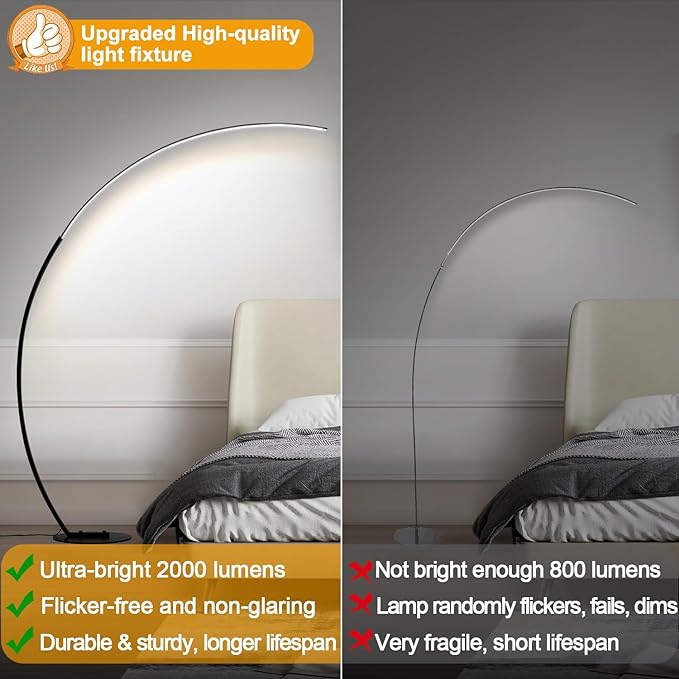 Dimmable LED Floor Lamp with 3 Color Temperatures, Ultra Bright 2000LM Arc Floor Lamps for Living Room, Modern Standing Tall Lamp with Remote Control Reading Floor Lamp for Bedroom Office Classroom - LeafyLoom