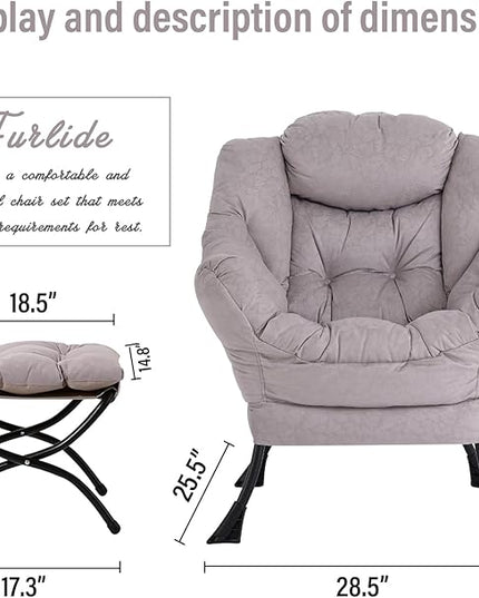 Lazy Chair with Ottoman, Modern Chair with Folding Footrest, Lounge Accent Chair, Comfortable Reading Chair, Oversized Armchairs for Bedroom, Study, Living Room, Courtyard (Light Grey) - LeafyLoom