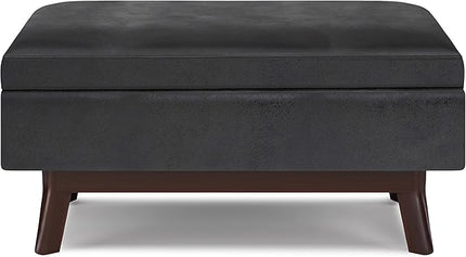 SIMPLIHOME Owen 36 inch Wide Rectangle Small Rectangular Storage Ottoman in Distressed Black Faux Leather, for the Living Room, Family Room and Entryway - LeafyLoom