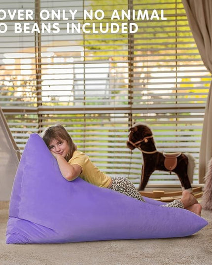 Aubliss Stuffed Animal Storage Bean Bag Chairs Cover, 50"x 35" Extra Large Velvet Bean Bags Chair for Kids & Adults, Ultra Soft Zipper Beanbag Toy Storage for Boys Girls -Purple - LeafyLoom