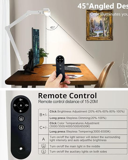 Micomlan Architect Desk Lamp with Clamp, Led Desk Lamp for Home Office with Remote Control, 24W Bright Dimmable Computer Desk Light Atmosphere Lighting Adjustable Table Light for Working Crafting - LeafyLoom