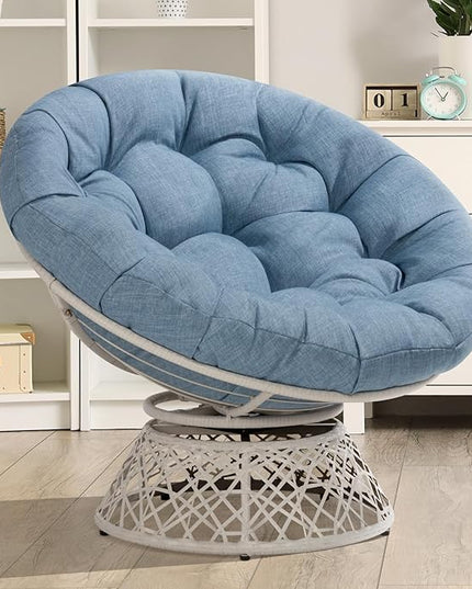 Bme 40" Ergonomic Wicker Papasan Chair with Soft Thick Density Fabric Cushion, High Capacity Steel Frame, 360 Degree Swivel for Living, Bedroom, Reading Room, Lounge, Serene Oasis - White Base - LeafyLoom