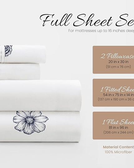 Linen Market 4 Piece Full Bedding Sheet Set (Navy Blue Flowers) - Sleep Better Than Ever with These Ultra-Soft & Cooling Bed Sheets for Your Full Size Bed - Deep Pocket Fits 16" Mattress - LeafyLoom
