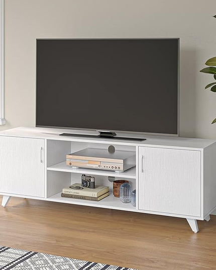 Panana TV Stand, Entertainment Center with 2 Doors and 2 Cubby Storages Cabinets for up to 65 inch for Living Room Bedroom (White, 53.5 inch) - LeafyLoom