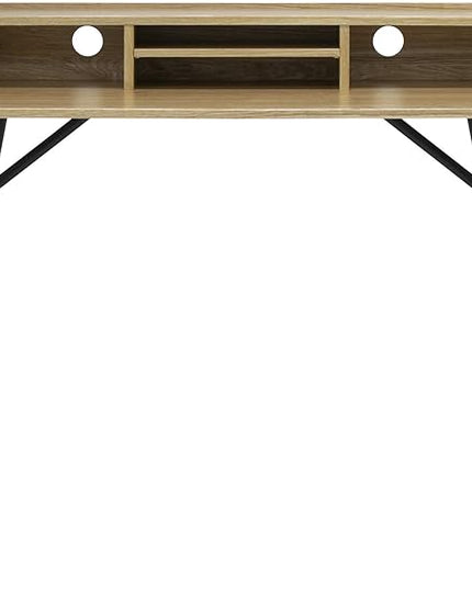 Calico Designs 51260 Woodford 45” Wide Modern, Secretary, Writing, Desk with Low Storage Hutch and Black Metal Tapered Legs in Ashwood, Black / Ashwood - LeafyLoom