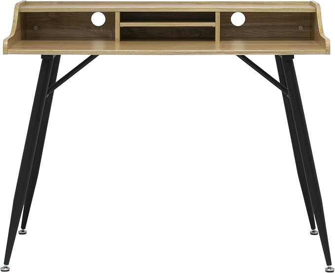 Calico Designs 51260 Woodford 45” Wide Modern, Secretary, Writing, Desk with Low Storage Hutch and Black Metal Tapered Legs in Ashwood, Black / Ashwood - LeafyLoom