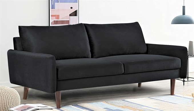 US Pride Furniture Kent Modern Velvet Sofa, Comfortable 3 Seater Couch for Living Rooms and Small Spaces, Ideal Studio Apartment Furniture with Sleek Design, Black - LeafyLoom
