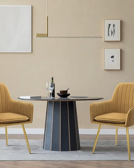 CangLong Furniture Modern Living Dining Room Accent Arm Chairs Club Guest Metal, Set of 2, Brown+Gold Legs - LeafyLoom