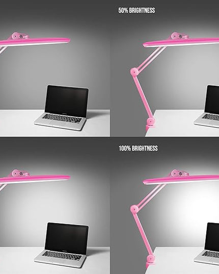 Neatfi XL 2,200 Lumens LED Task Lamp, 24W, 117 Pcs SMD LED, 23 Inches Ultra Wide Lamp, 4 Level Brightness Dimmable, Eye-Caring LED Lamp, Glare Free (Non-CCT with Clamp, Pink) - LeafyLoom