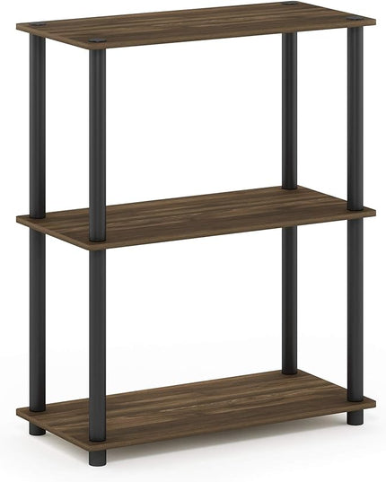 Furinno Turn-N-Tube 3-Tier Compact Multipurpose Shelf Display Rack, Columbia Walnut/Black - LeafyLoom