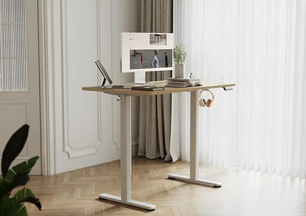 Electric Standing Desk, Adjustable Height Stand up Desk, 48x24 Inches Sit Stand Home Office Desk with Splice Board,Natural Top - LeafyLoom