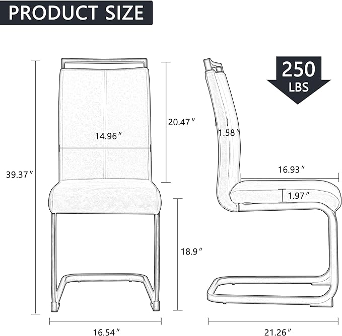Dining Chairs Set, Kitchen Modern Metal Chairs with Faux Leather Padded Seat High Back and Sturdy Chrome Legs, Chairs for Dining Room (White, Set of 2) - LeafyLoom