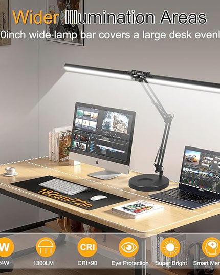 2-in-1 LED Desk Lamp, 24W Brightestwith Table Lamp with Clamp, Desk Light with Flexible Swing Arm,3 Color Modes Stepless Dimmable Double Head Architect Desk Lamps for Home Office Workbench Reading - LeafyLoom