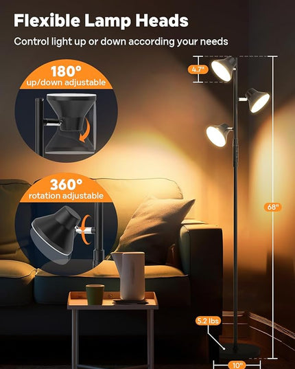 RGBCW Floor Lamp, 36W Bright Color Changing Lamp, Modern Stepless Dimmable LED RGB Floor Lamp with Remote & Touch Control, Standing Lamp for Living Room, Game Room, Bedroom - LeafyLoom