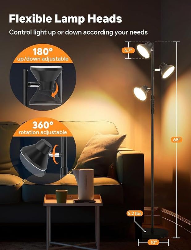 RGBCW Floor Lamp, 36W Bright Color Changing Lamp, Modern Stepless Dimmable LED RGB Floor Lamp with Remote & Touch Control, Standing Lamp for Living Room, Game Room, Bedroom - LeafyLoom