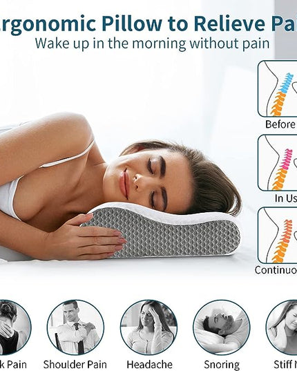 Neck Pillow Memory Foam for Pain Relief Bed Pillow for Sleeping, Ergonomic Orthopedic Cervical for Neck and Shoulder Pain, Side Back Stomach Sleeper - LeafyLoom