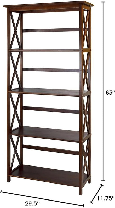 Casual Home Montego 5-Shelf Bookcase, Walnut (New) - LeafyLoom