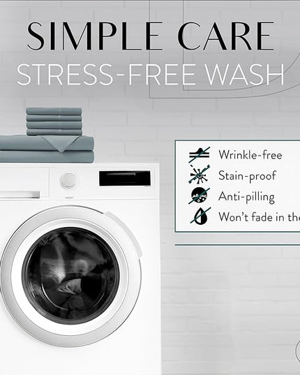 Danjor Linens King Size Sheets Set - 6 Piece Set Including 4 Pillowcases - Deep Pockets - Breathable, Soft Bed Sheets - Wrinkle Free - Machine Washable - Spa Blue King Bed Sheets - 6pc - LeafyLoom