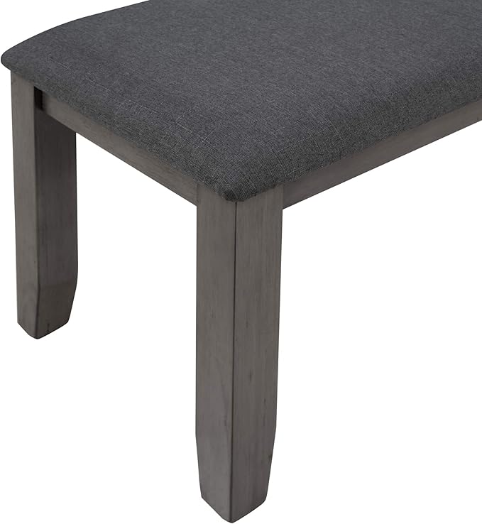 Dining Set for 6-Farmhouse Rustic Style Rectangular Wood Table, 4 Chairs, 1 Bench with Padded Cushion-Gray Finish - LeafyLoom