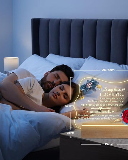 Yamonic Valentines Day Gifts for Her, Handmade Acrylic Plaque with Eternal Real Rose, Night Light with Preserved Rose Romantic Gifts for Girlfriend Wife Women (to My Love) - LeafyLoom