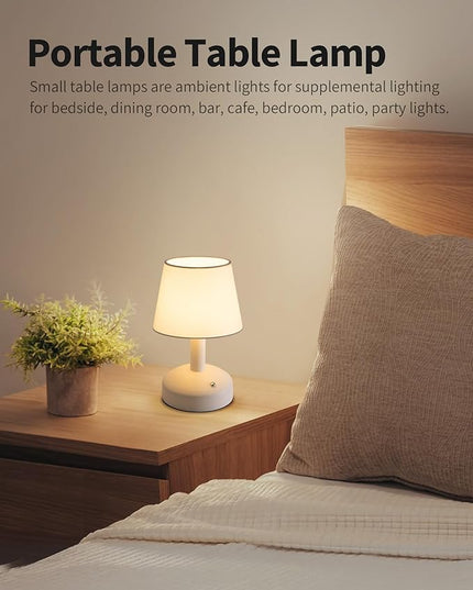 KDG Modern Cordless Small Table Lamp, Portable LED Fabric Shade Desk Lamps, 5000mAh Rechargeable Battery Operated Lighting for Bedroom, Bedside, Bar, Living Room, Dining Room, Night Light(White) - LeafyLoom