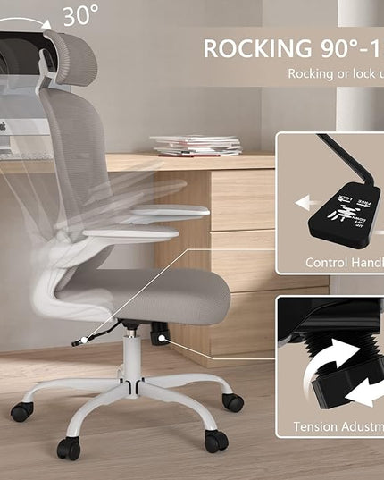 Office Chair, High Back Ergonomic Desk Chair, Breathable Mesh Desk Chair with Adjustable Lumbar Support and Headrest, Swivel Task Chair with flip-up Armrests, Executive Chair for Home Office - LeafyLoom