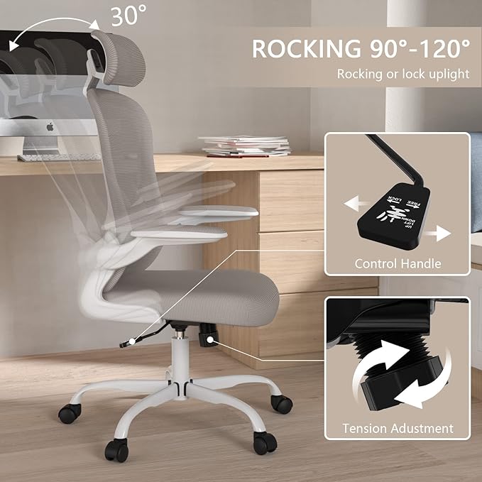 Office Chair, High Back Ergonomic Desk Chair, Breathable Mesh Desk Chair with Adjustable Lumbar Support and Headrest, Swivel Task Chair with flip-up Armrests, Executive Chair for Home Office - LeafyLoom