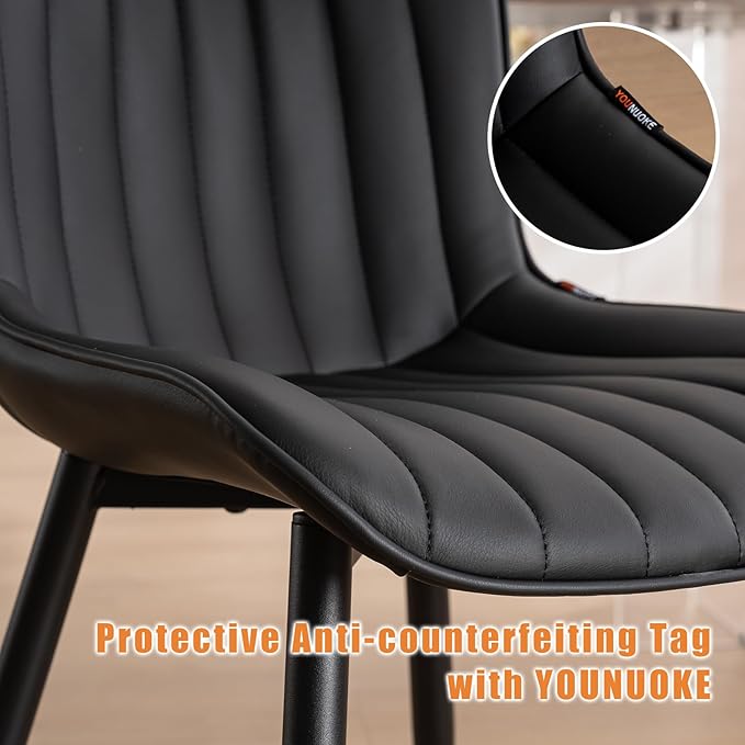 YOUNUOKE Black Dining Chairs Set of 2 Upholstered Mid Century Modern Kitchen Chair Armless Faux Leather Accent Dinning Side Chairs with Back and Metal Legs for Guest Waiting Reception Living Room - LeafyLoom