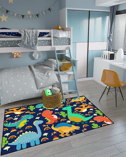 Dinosaur Carpet for Boys Room Dinosaurs Area Rugs Cute Dinosaur Cartoon Carpet Kids Rug Boys Room Rug for Kids Playroom Classroom and Livingroom,Blue 2'5''×4' - LeafyLoom