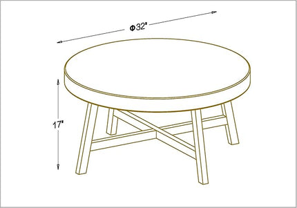 Round Coffee Table,RANDEFURN Seagrass Coffee Tables,Pine Wood X Base Frame Cocktail Table, Easy Assembled, Multiple Sizes for Living Room, Solid Wood Table,32 x 17 Inches,Whitewash - LeafyLoom
