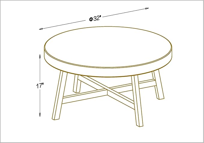 Round Coffee Table,RANDEFURN Seagrass Coffee Tables,Pine Wood X Base Frame Cocktail Table, Easy Assembled, Multiple Sizes for Living Room, Solid Wood Table,32 x 17 Inches,Whitewash - LeafyLoom