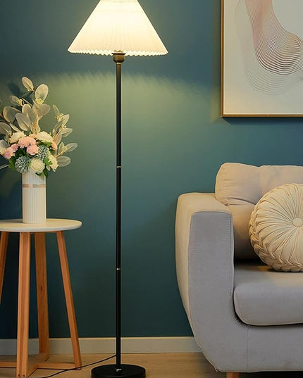 Black Pole Floor Lamp Simple Design Tall Lamp with Shade Standing Lamp with LED Bulb for Living Room and Bedroom - LeafyLoom