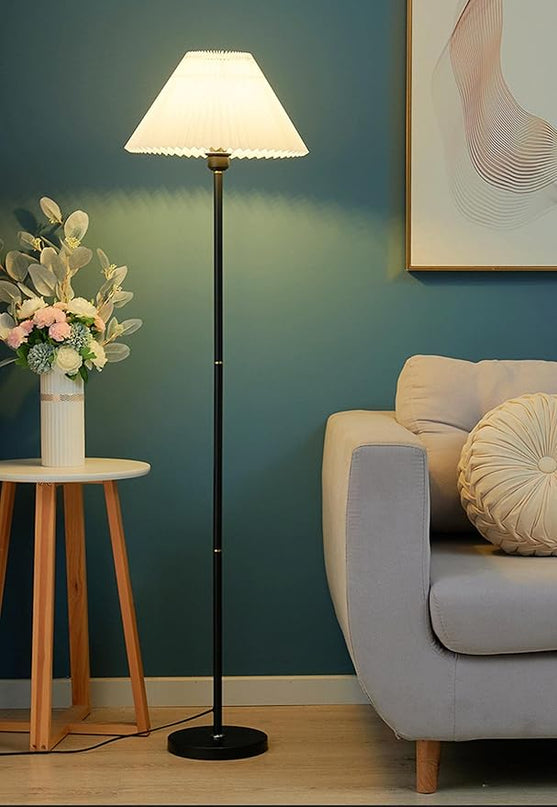 Black Pole Floor Lamp Simple Design Tall Lamp with Shade Standing Lamp with LED Bulb for Living Room and Bedroom - LeafyLoom