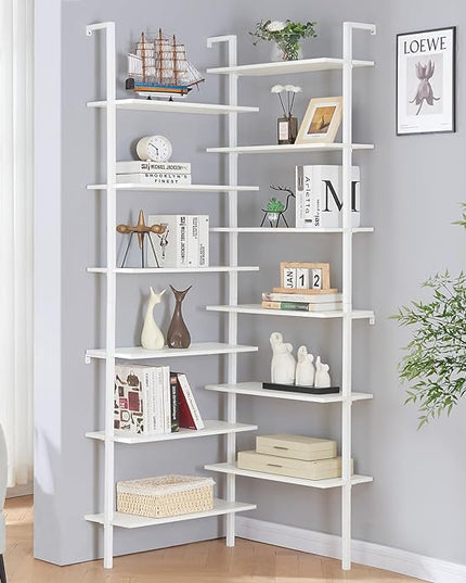 HOMISSUE Corner Bookshelf,12-Tier L Shaped Bookshelf, Double Wide Corner Wall Mount Bookcase with Metal Frame and Wood,Modern Industrial Corner Shelf for Living Room, Kitchen, Home Office White - LeafyLoom