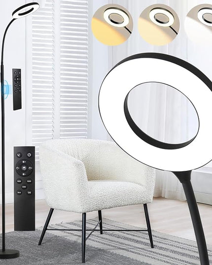 LED Floor Lamp, Bright 18W Floor Lamps for Living Room with 1H Timer, Stepless Adjustable 2700-6500K Colors & Brightness Tall Standing Lamp with Remote & Touch Control Reading Floor Lamps - LeafyLoom
