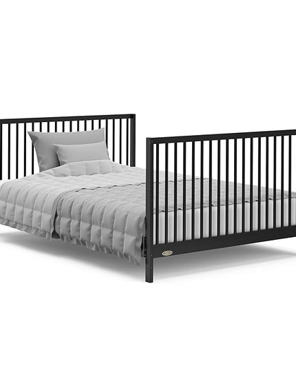 Graco Teddi 5-in-1 Convertible Crib with Drawer (Black) – GREENGUARD Gold Certified, Crib with Drawer Combo, Full-Size Nursery Storage Drawer, Converts to Toddler Bed, Daybed and Full-Size Bed - LeafyLoom
