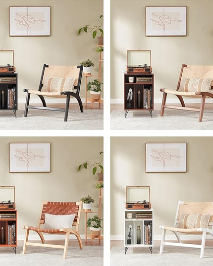 Beech Modern Leather Accent Chairs for Living Room,Mid Century Lounge Chair,Side Brown Leather Chair Indoor Boho Scandinavian Cognac Woven Rattan Faux Leather Accent Chair - LeafyLoom