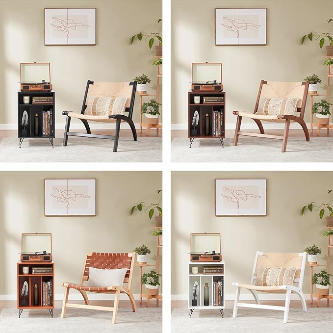 Beech Modern Leather Accent Chairs for Living Room,Mid Century Lounge Chair,Side Brown Leather Chair Indoor Boho Scandinavian Cognac Woven Rattan Faux Leather Accent Chair - LeafyLoom