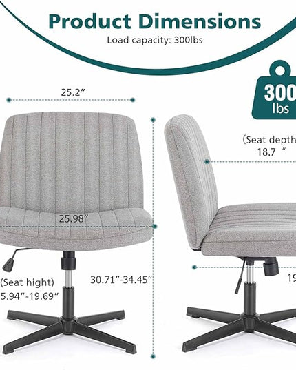 OLIXIS Cross Legged Armless Wide Adjustable Swivel Padded Home Office Desk Chair, Grey - LeafyLoom