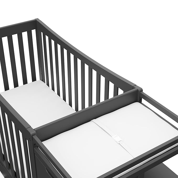 Graco Remi 4-in-1 Convertible Crib & Changer with Drawer (Gray) – GREENGUARD Gold Certified, Crib and Changing -Table Combo, Includes Changing Pad, Converts to Toddler Bed, Daybed and Full-Size Bed - LeafyLoom